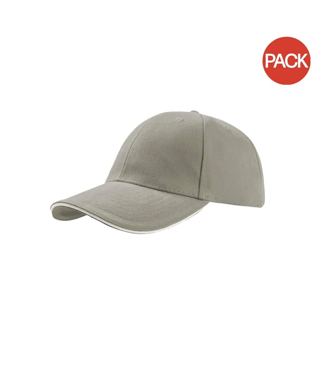 Atlantis Liberty Sandwich Heavy Brush Cotton 6 Panel Cap (Pack of 2) (Light Grey) - UTAB433
