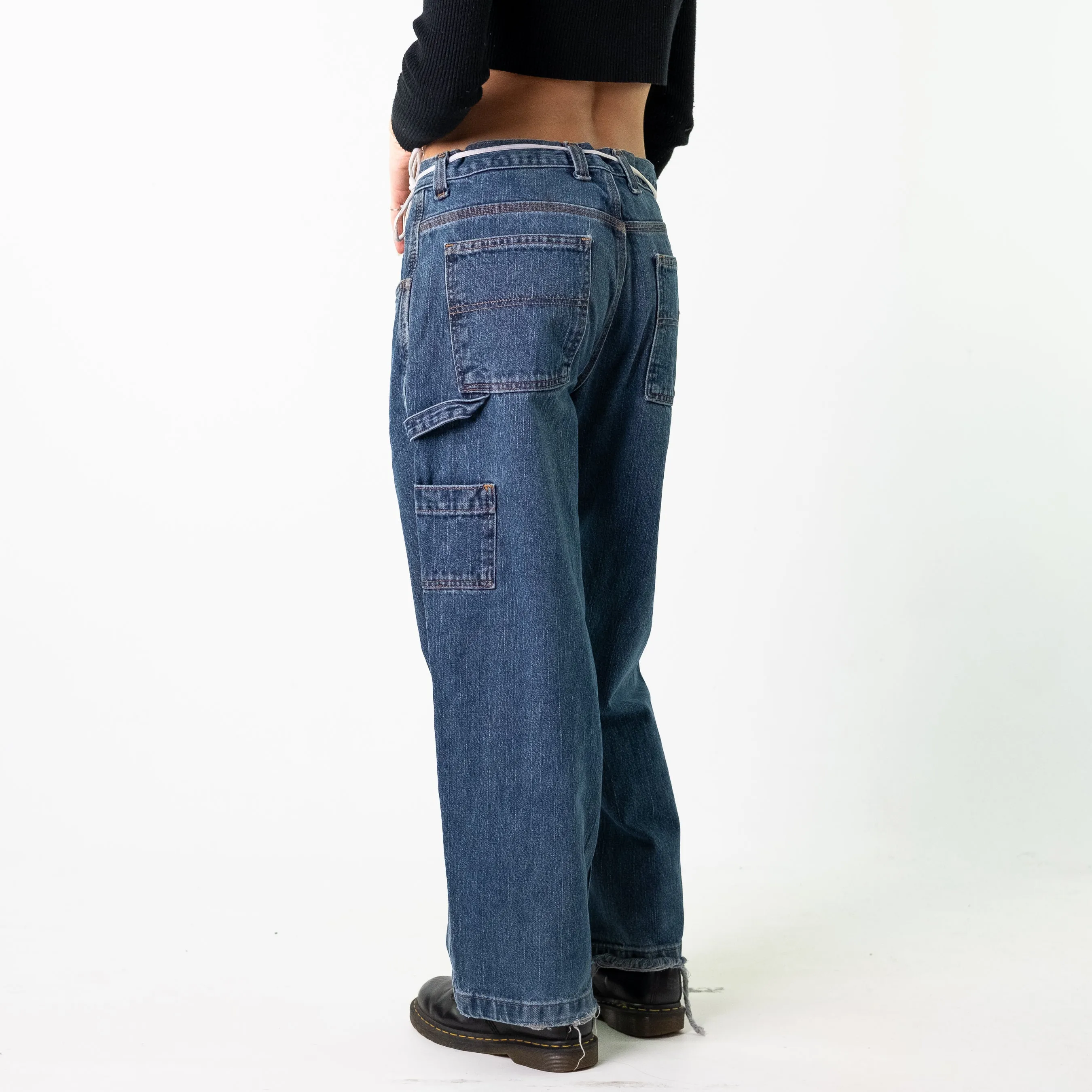 Blue Denim 90s Baggy Hip Hop  Cargo Skater Trousers Pants Jeans (34x30)