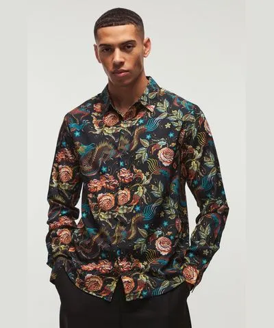 boohoo Mens Dragon Print Long Sleeve Shirt