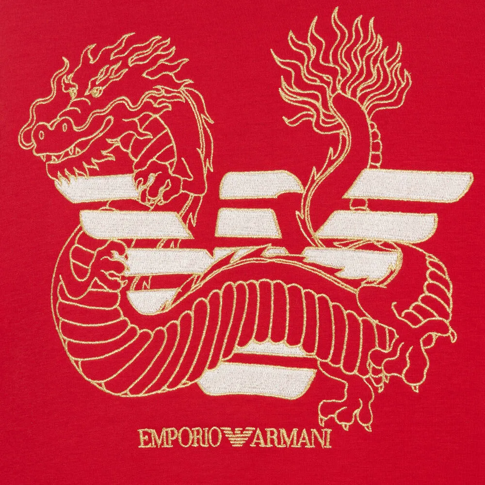 Boys Red Cotton Dragon Zip-Up Top