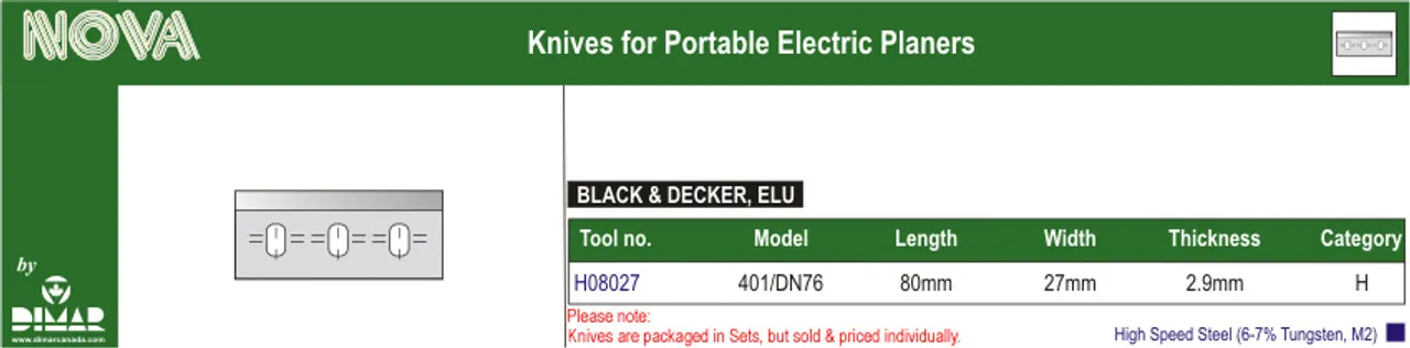 Dimar H08027 HSS Knife B & D 80-27-2.9 MM