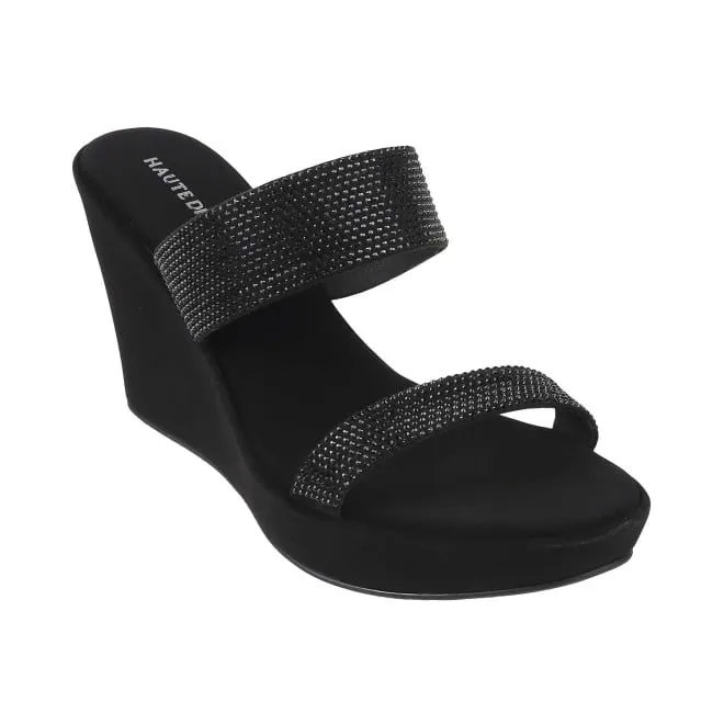 Haute Diva Women Black Party Sandals
