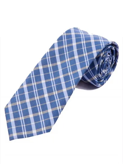 Krawatte elegantes Linienkaro hellblau schneeweiß
