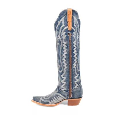 new!Dan Post Womens Denim Darlin' Flat Heel Cowboy Boots