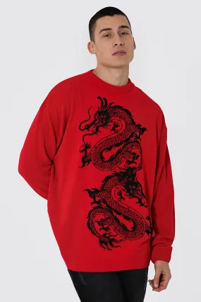 Oversized Dragon Graphic Knitted Jumper | boohooMAN UK