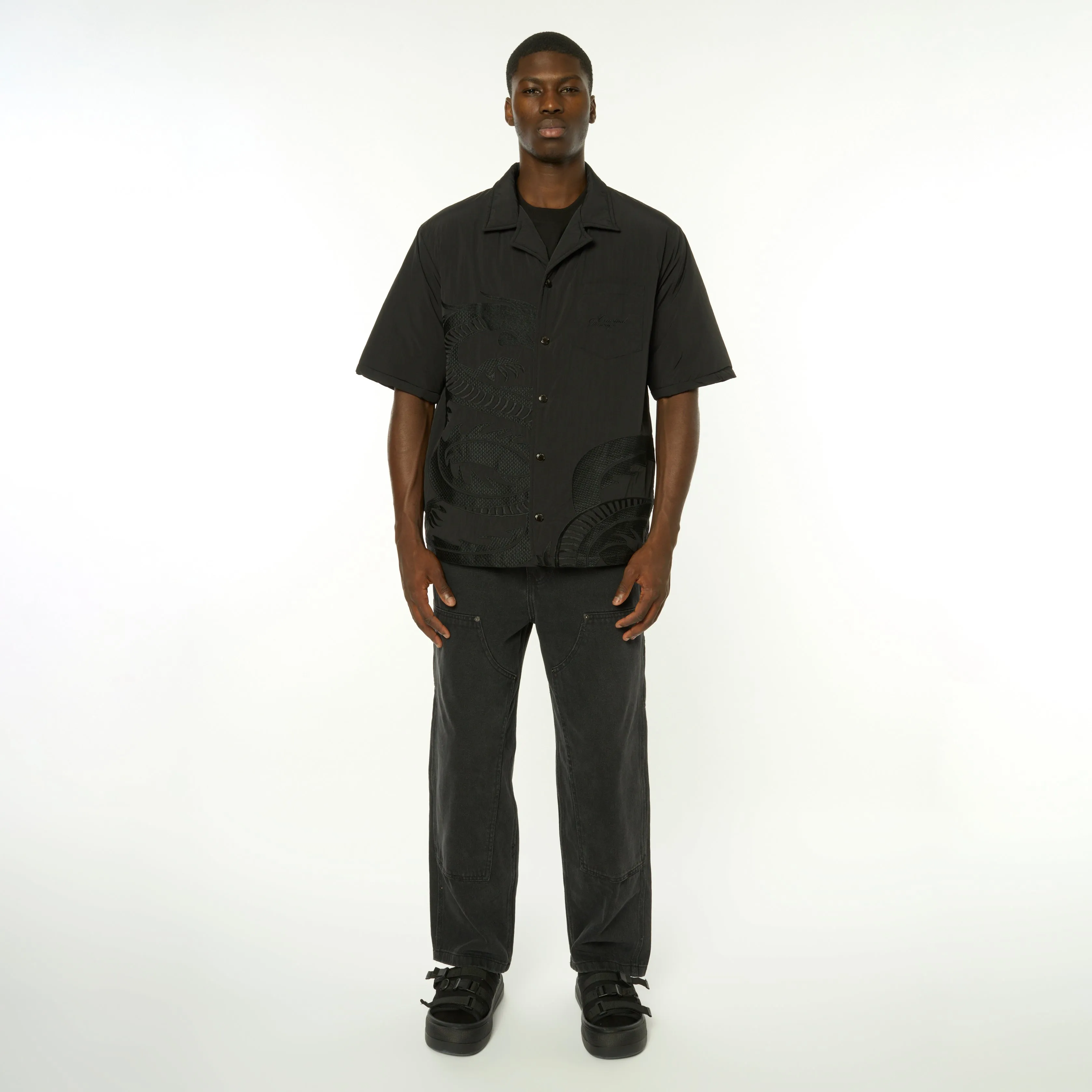 Padded Nylon Dragon Embroidered Shirt