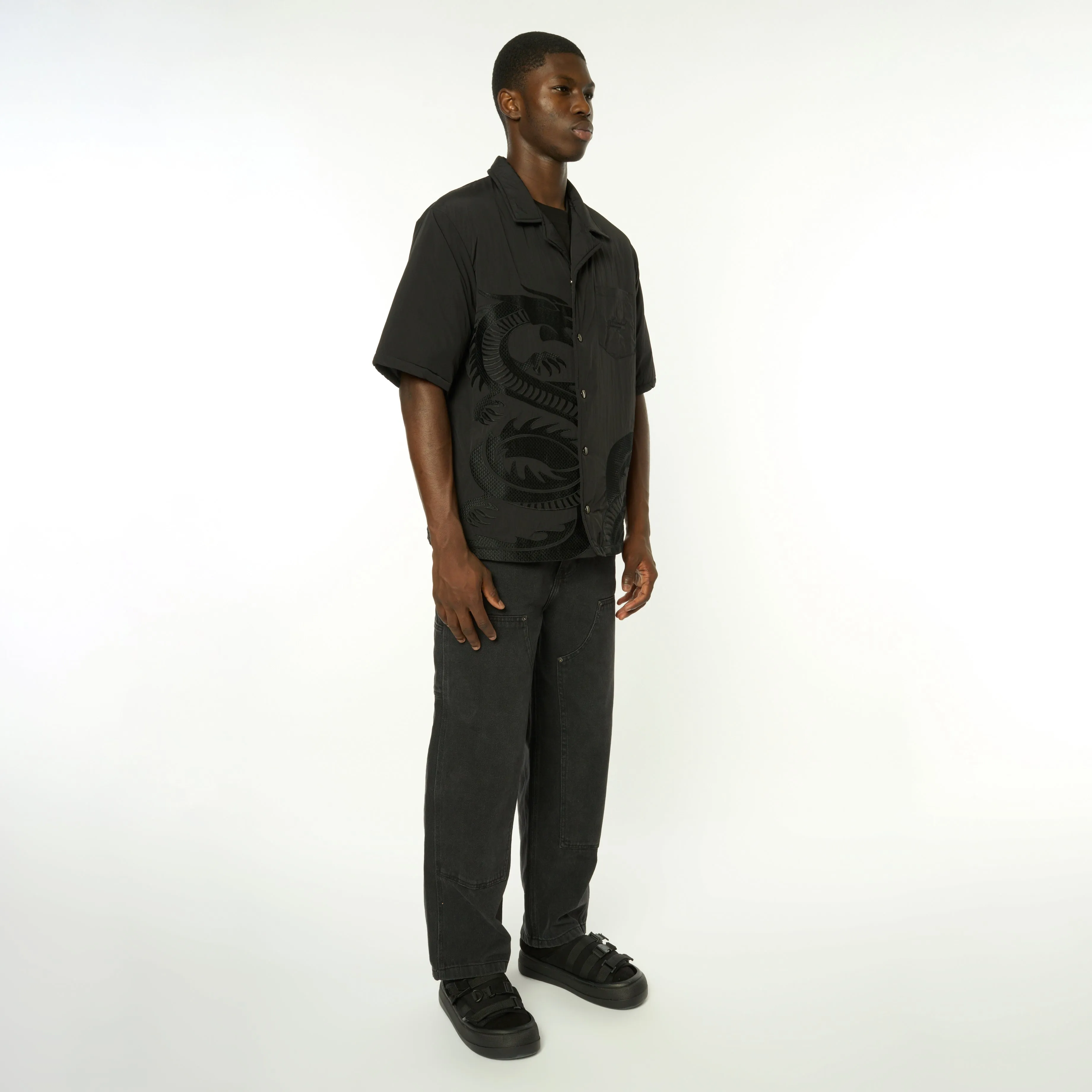 Padded Nylon Dragon Embroidered Shirt