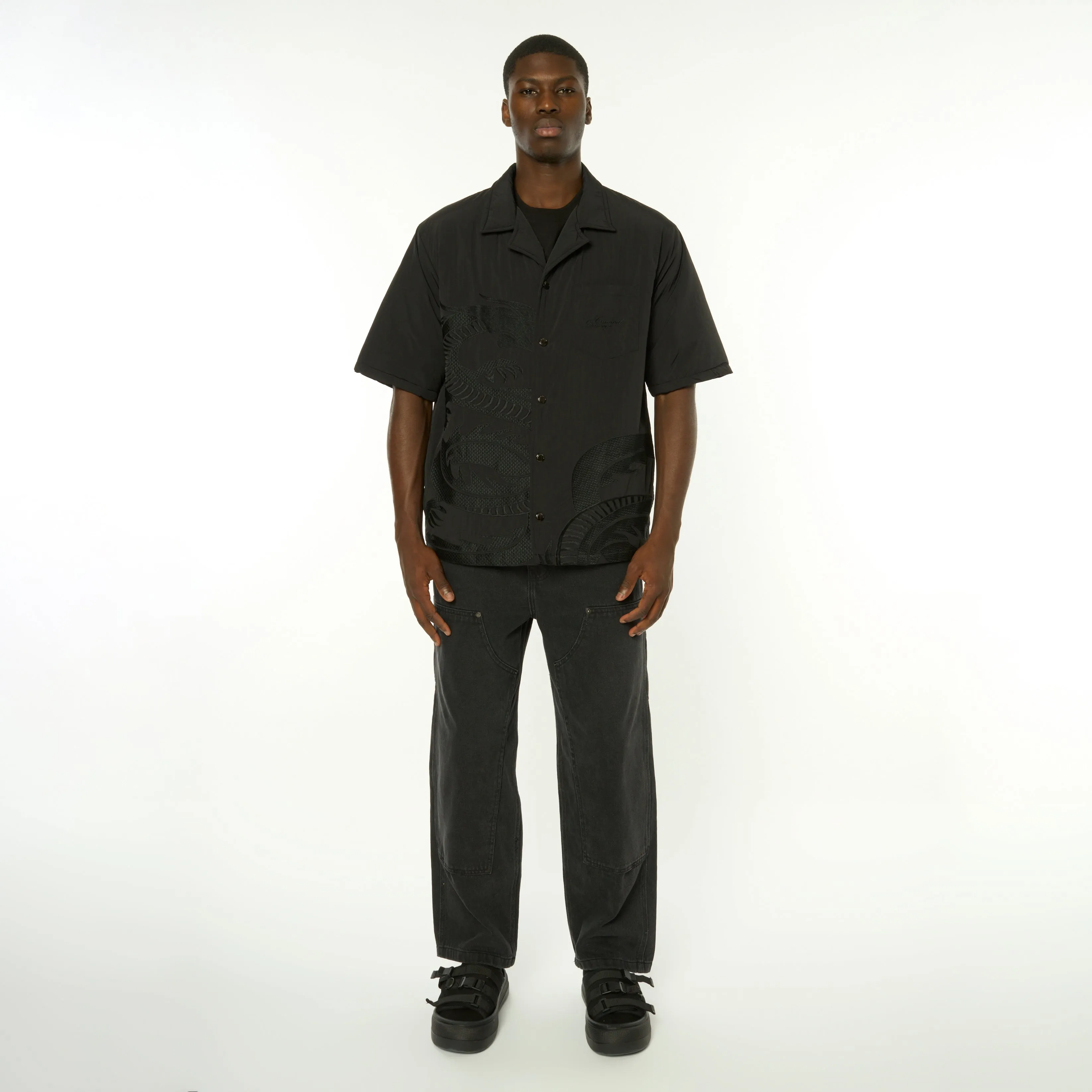 Padded Nylon Dragon Embroidered Shirt