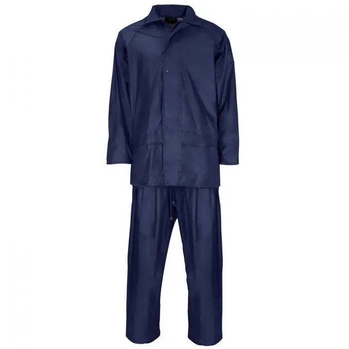 PVC Waterproof Navy Blue Rainsuit With Hood - Jacket and Trousers - ST-18391