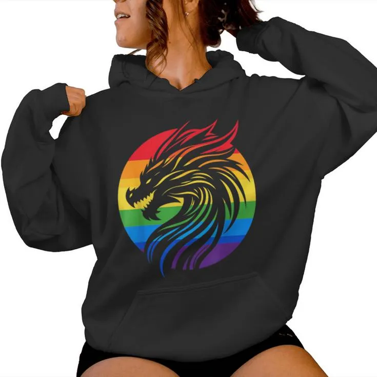 Retro Dragon Rainbow Lgbt Gay Pride Lesbian Lgbt Gay Dragon Women Hoodie