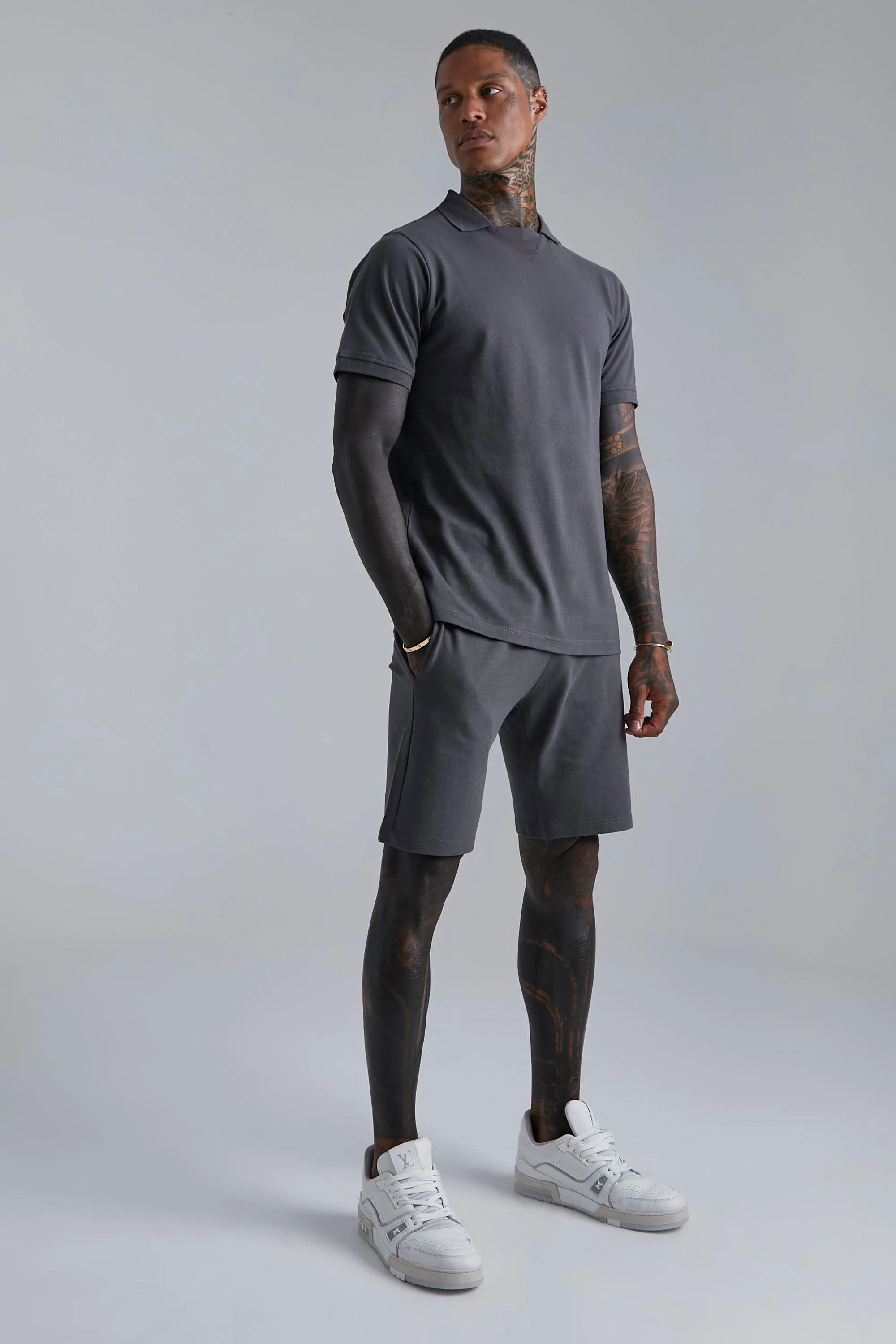 Rib Pique Polo And Short Set