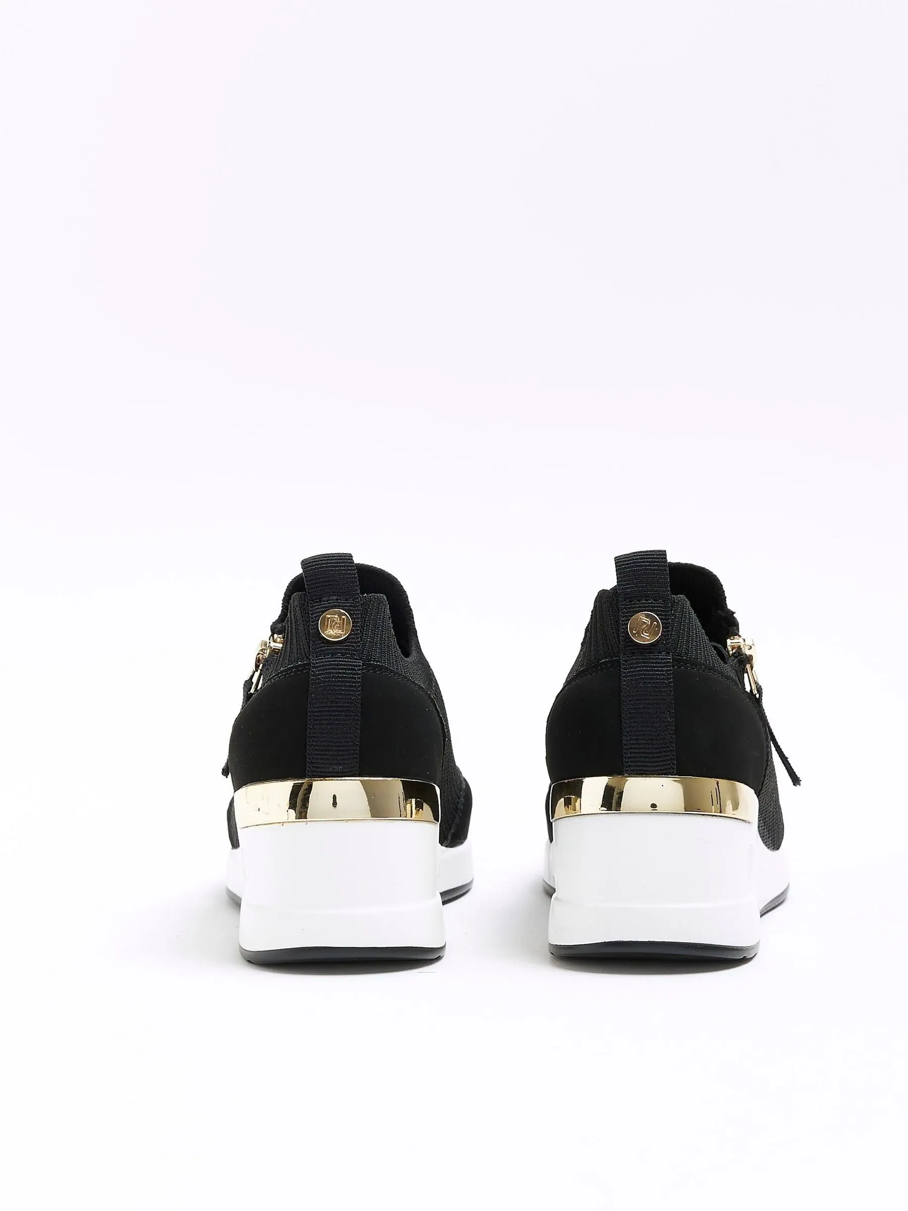 River Island Black/White Girls Drenched Wedge Trainers