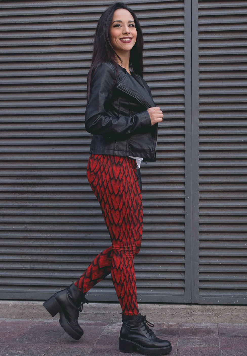 Ruby Dragon Scale Yoga Leggings