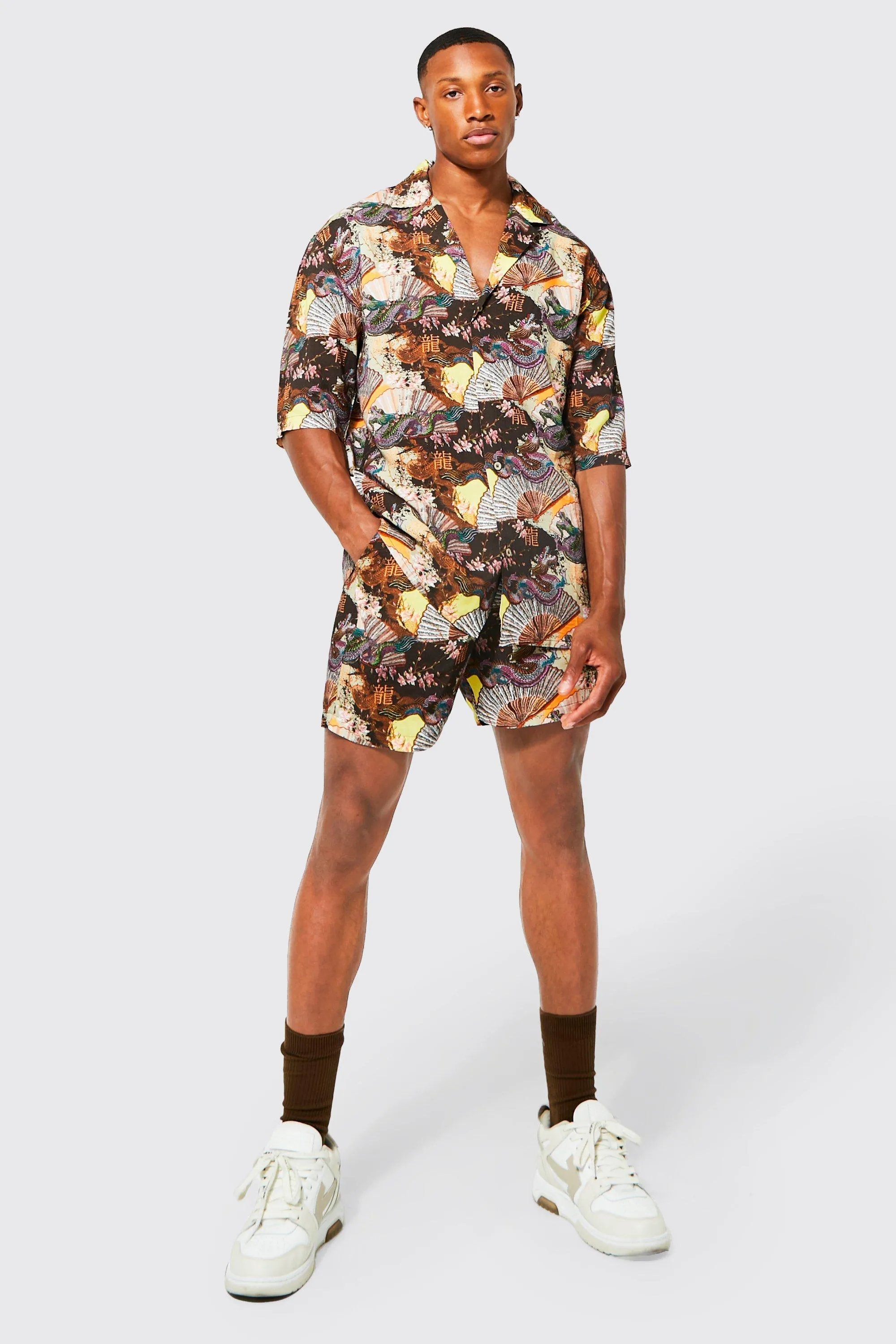 Viscose Drop Revere Dragon Shirt And Shorts